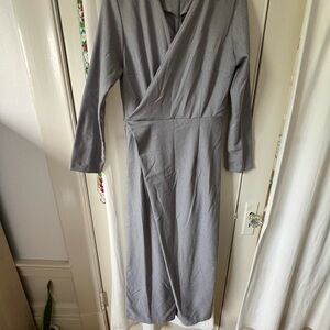 Gray V-Neck Long Sleeve Jumpsuit